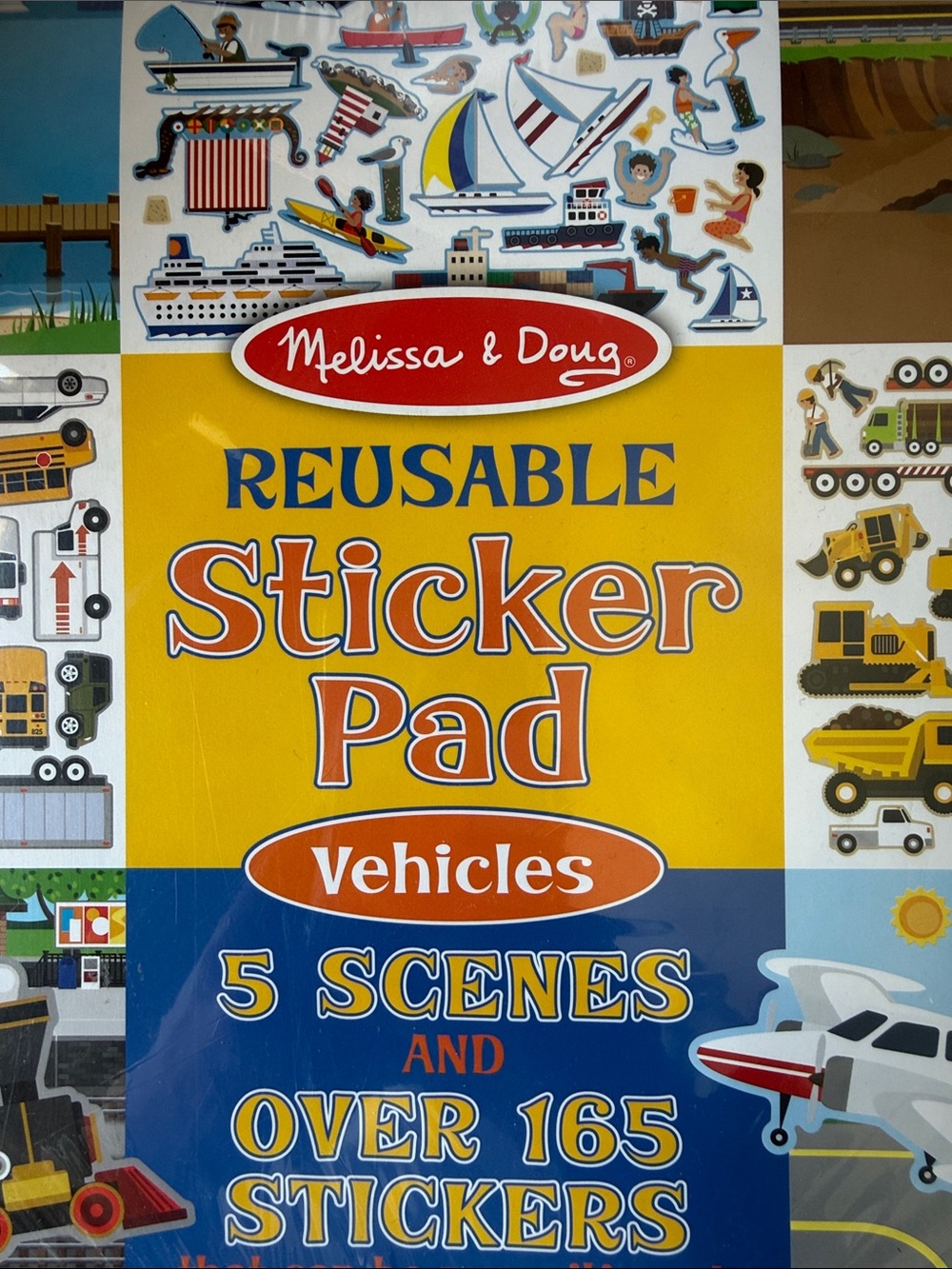New! Melissa & Doug Reusable Sticker Pad - Vehicles. 5 Scenes.